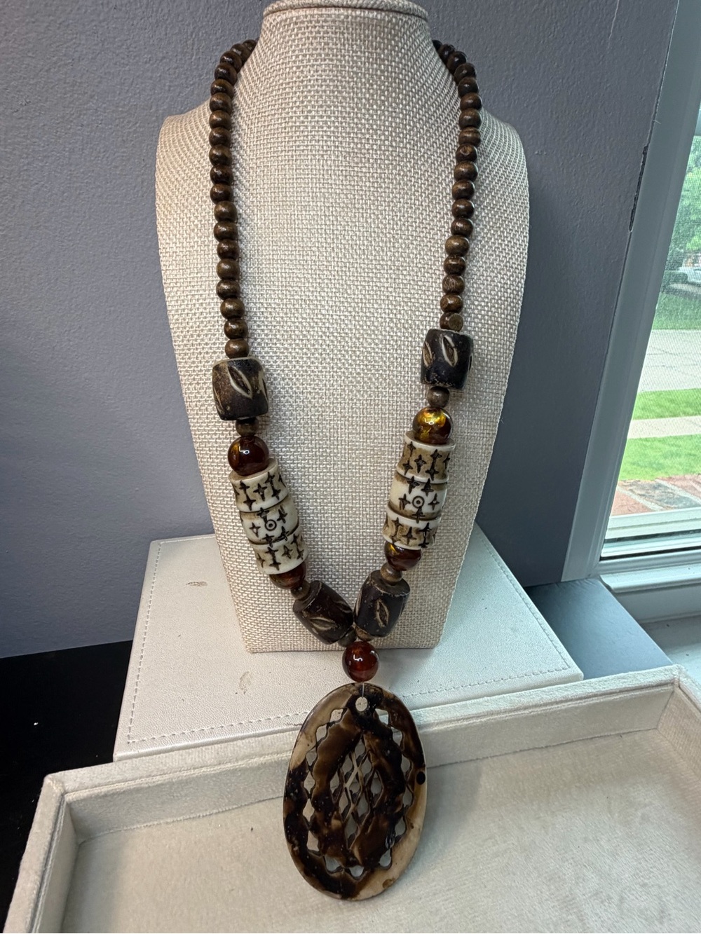 Handcrafted Brown Beaded Pendant Necklace - Ethnic Style